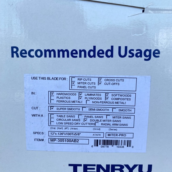 Tenryu MP-305100AB2 12" Carbide Tipped Saw Blade - 100 Tooth ATAFR Grind - 5/8" - Picture 4 of 5